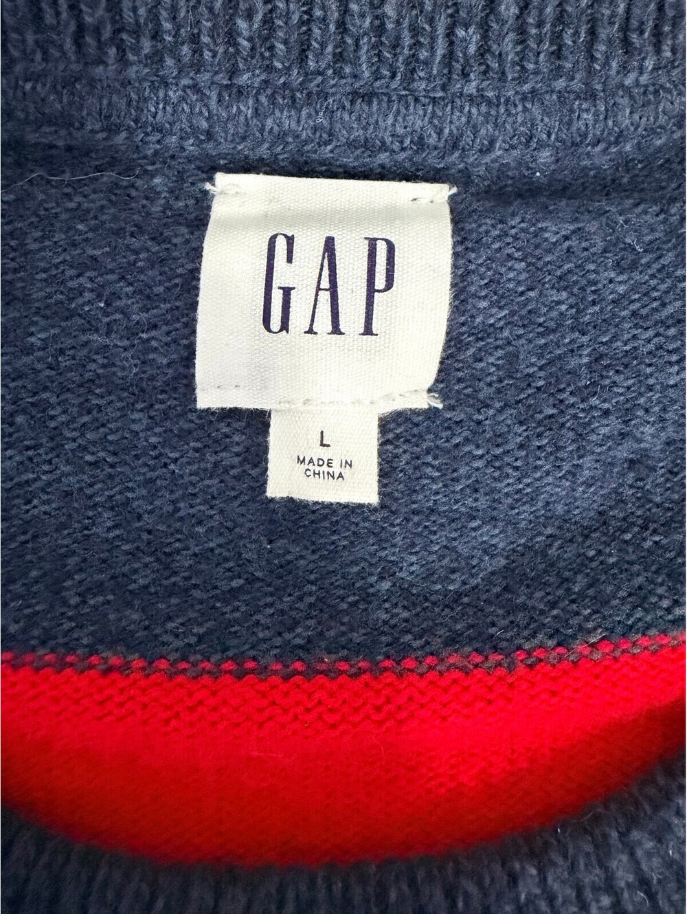 Gap Merino Wool Blend Striped Crewneck Sweater Red Navy Size L - Picture 4 of 9